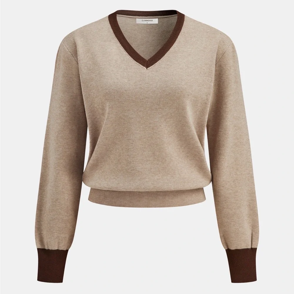 Commense Knit Tan and Brown Women's Skirt and sweater set - Picture 2 of 7